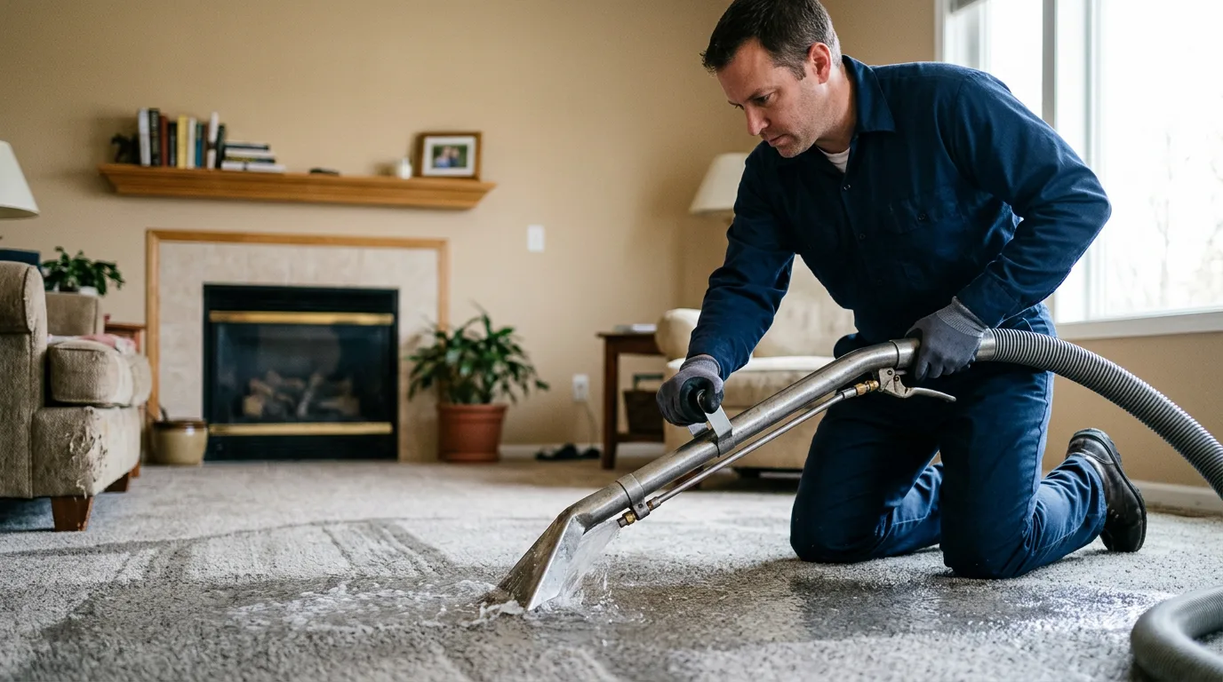 Water damage restoration technician working near Wallingford, CT